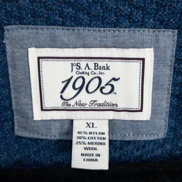 Jos. A. Bank Merino Wool Shawl Collar Sweater Men’s XL Slim Fit Navy Ribbed Knit - Picture 3 of 12